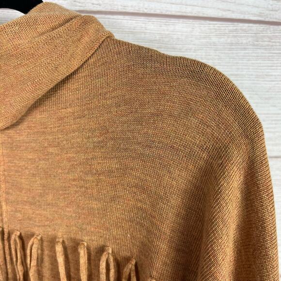 Promesa Women's Tan Mustard Wool Blend Cowlneck Fringe Back Sweater Dress - Picture 3 of 9